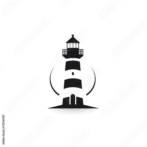 Black simple lighthouse logo element on white background Generative Ai