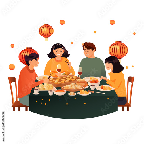 family having holiday dinner chinese new year of dragon winter holiday celebration concept
