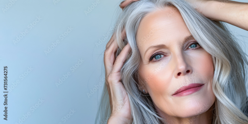 Confident middle aged woman portrait with copy space background for text Confident middle aged woman portrait with copy space background for text