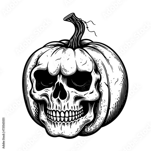 skull made of pumpkin vector design, isolated background, hand drawn illustration style