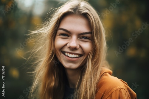 portrait of a young woman smiling happily