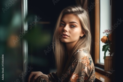 portrait of an attractive young woman relaxing at home