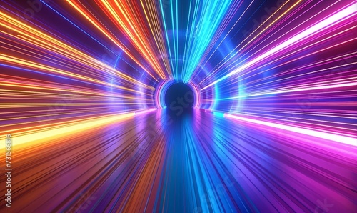 3d render, abstract multicolor spectrum background, bright orange blue neon rays and colorful glowing lines, Generative AI