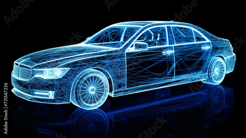 X-ray of car with chassis isolated on black background. 3D illustration