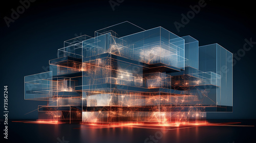 3d rendering x ray building isolated on black