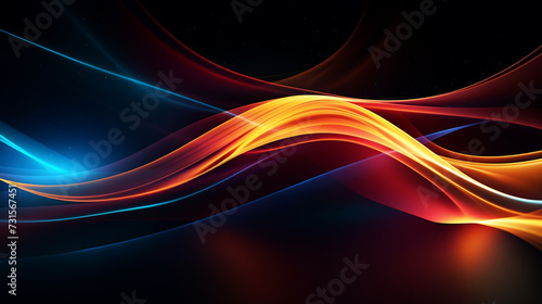 Abstract shiny color wave light effect illustration. Magic luminous glow design element on dark background, abstract neon motion glowing wavy lines photo