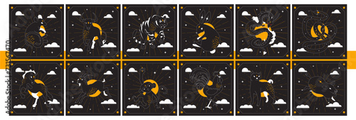 Chinese New Year horoscope animals. Trendy vector illustartion.