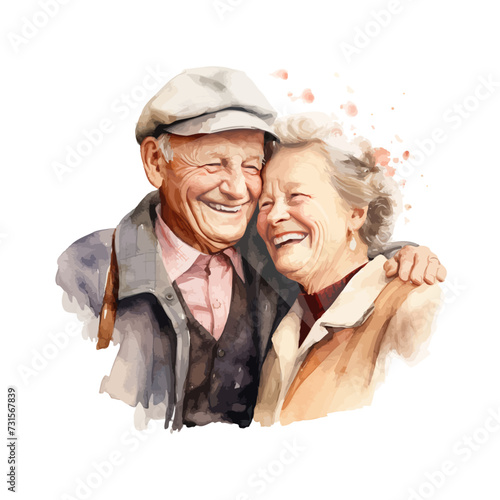 Happy elderly couple watercolor. Vector illustration design.