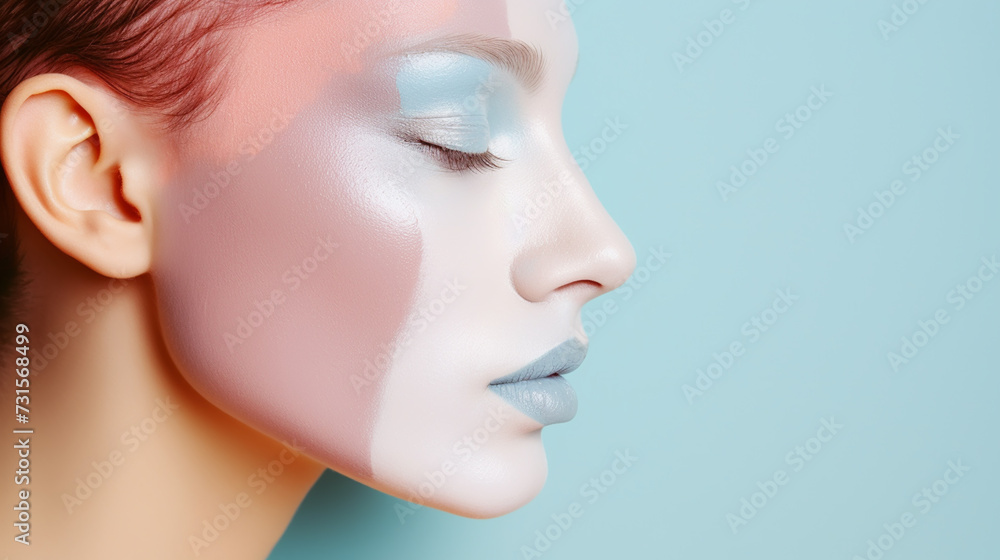Closeup view of brown female eyes with evening makeup. Colorful pink and blue smokey eyes. Closeup view of brown female eyes with evening makeup. Colorful pink and blue smokey eyes.