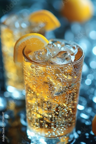 Sparkling drinks glisten with condensation, promising a refreshing burst of f...