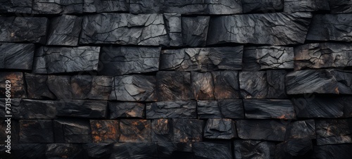 Volcanic rock bricks wall texture. Wall of Volcanic rock bricks wallpaper. Volcanic basalt bricks wall. Horizontal format for banners, posters, advertising.