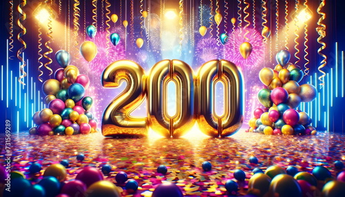 golden balloons number 200 on birthday concept background photo