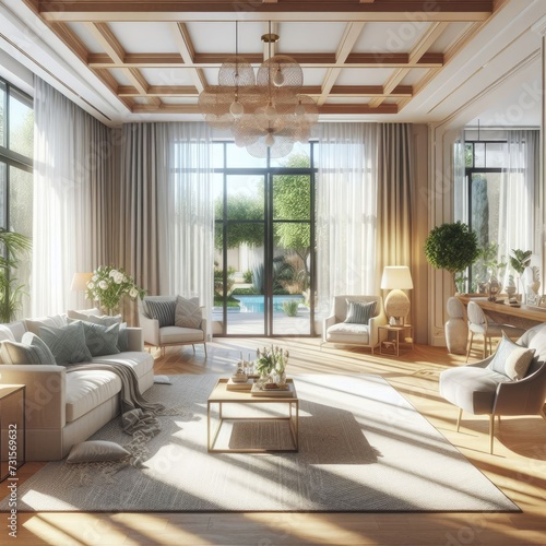 Chic Sunlit Haven  Cozy Living Room with Expansive Windows