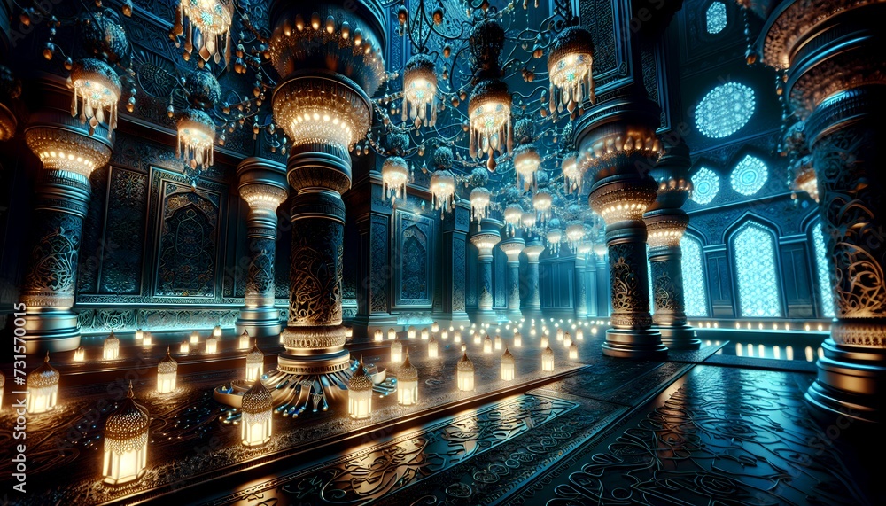 Obraz premium Amazing middle east lantern decoration with large negative space. no person. ultra high resolution. Generative AI. 