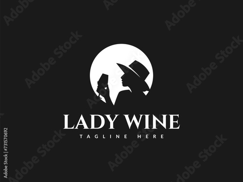 lady wine logo vector illustration. silhouette of woman party logo template