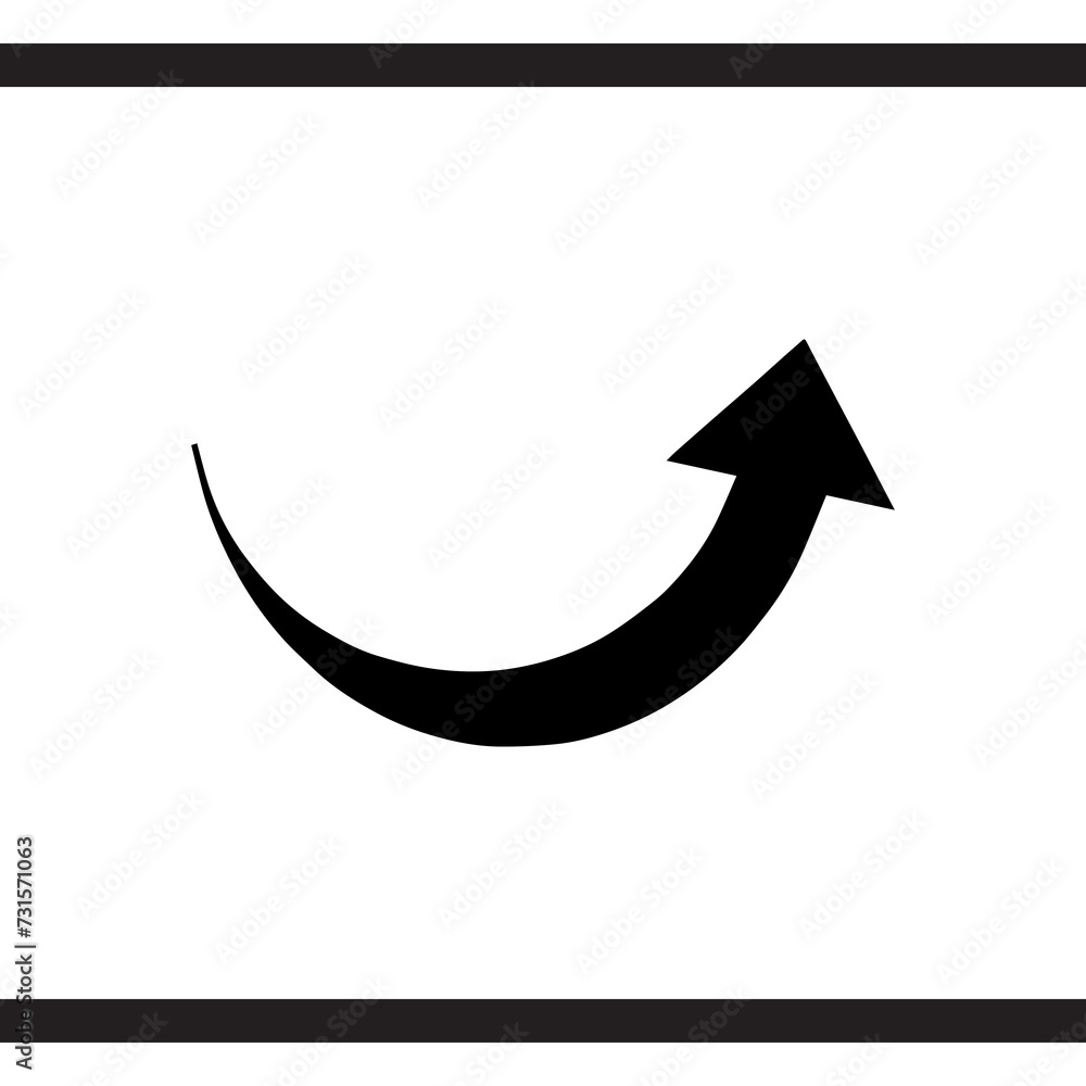 Curved arrow icon vector. Arrow pointer icon sign symbol vector. Arrow up vector icon illustration isolated on white background Curved arrow icon vector. Arrow pointer icon sign symbol vector. Arrow up vector icon illustration isolated on white background