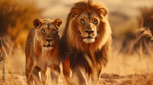 Lion and lioness on savannah. © Галя Дорожинська