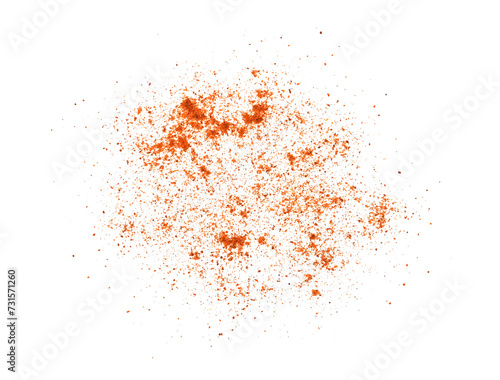 red paprika powder, chilli powder isolated on white, top view