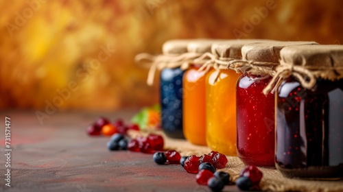 Simple setups featuring jars filled with assorted jams, adding a touch of tra...