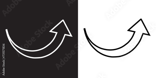 Curved arrow icon vector. Arrow pointer icon sign symbol in trendy flat style. Arrow up vector icon illustration isolated on black and white background