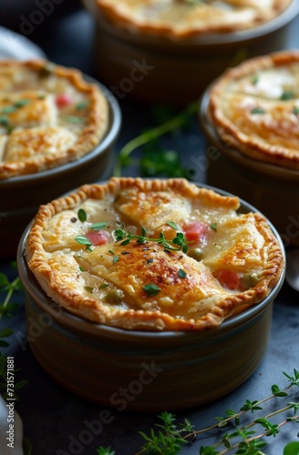 homemade chicken pot pie in mini bowls