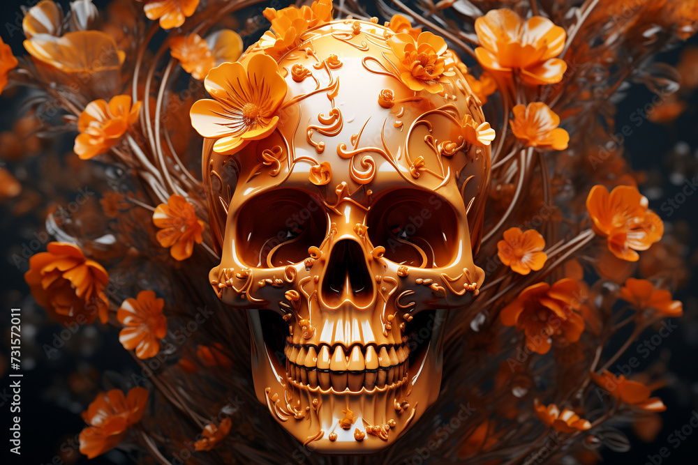 Glass  gold skull with yellow flowers
Generation AI