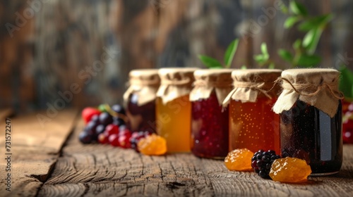 Simple setups featuring jars filled with assorted jams, adding a touch of tra...