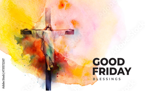 Good Friday background, it is finished watercolor background with Jesus Christ and Cross, crucifix on good Friday, vector design illustration