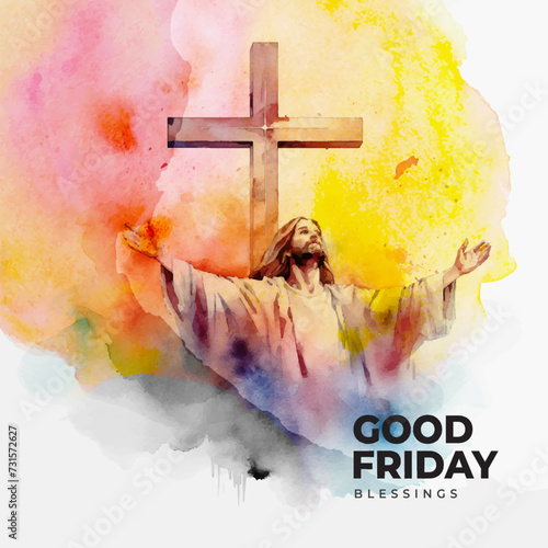 Good Friday background, it is finished watercolor background with Jesus Christ and Cross, crucifix on good Friday, vector design illustration