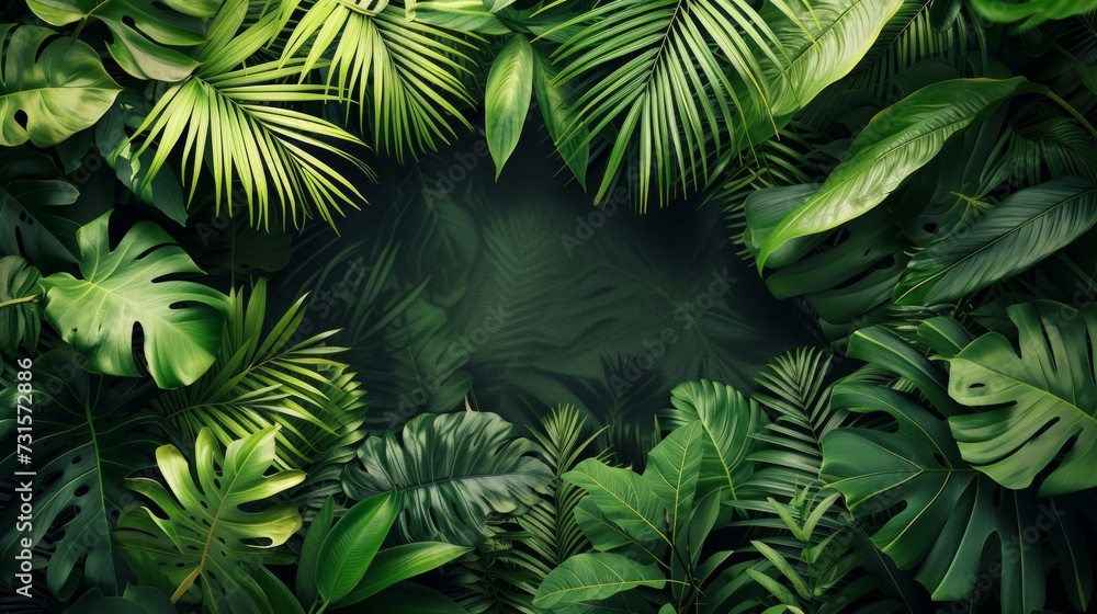 Fototapeta premium Simple backdrops adorned with lush tropical leaves, exuding a touch of exotic elegance
