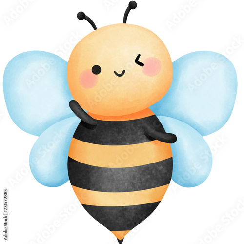 Playful watercolor honey bee clipart, Hand drawn cute baby bumblebee illustration for spring, summer season decoration designs, Nursery art, Card making.