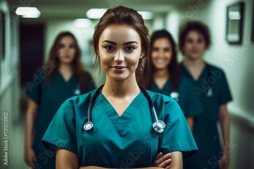 Confident Female Healthcare Professional with Team