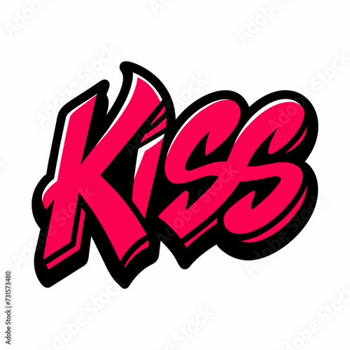 The word KISS in street art graffiti lettering vector image style on a white background.