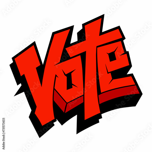 The word VOTE in street art graffiti lettering vector image style on a white background.