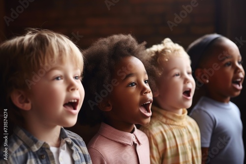 shot of young children singing together during a music lesson