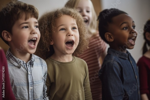 shot of young children singing together during a music lesson photo
