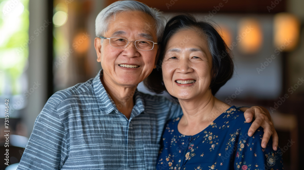 Asian senior couple smiling at the camera. Family mature couple portrait Asian senior couple smiling at the camera. Family mature couple portrait