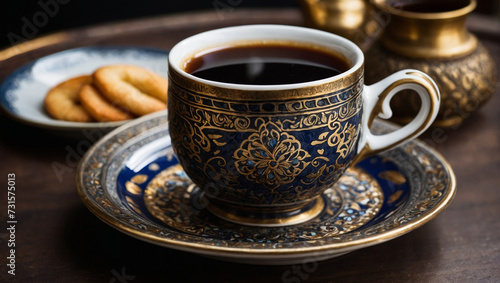 Traditional Turkish coffee in oriental turkish cup  