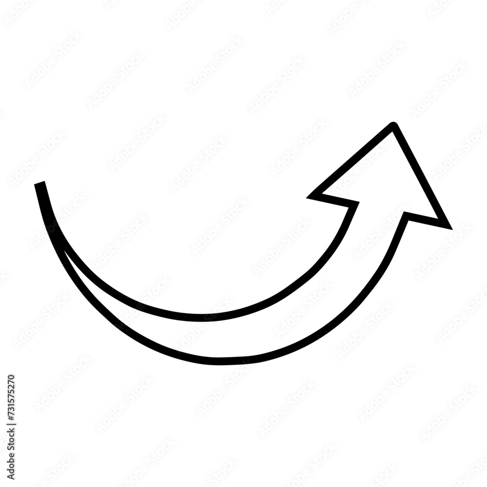 Curved arrow icon vector. Arrow pointer icon sign symbol vector. Arrow up vector icon illustration isolated on white background Curved arrow icon vector. Arrow pointer icon sign symbol vector. Arrow up vector icon illustration isolated on white background