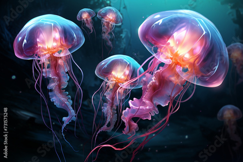 Pink glowing jellyfish Generation AI © Asya_AI