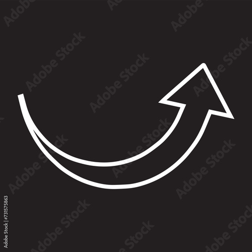 Curved arrow icon vector. Arrow pointer icon sign symbol vector. Arrow up vector icon illustration isolated on black background