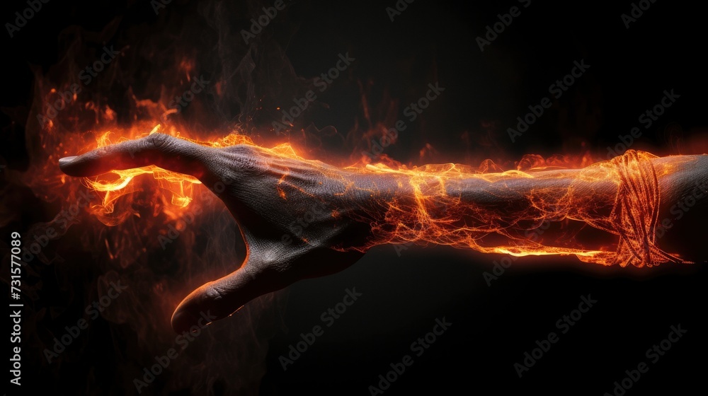 Fire hand burning on dark background Fire hand burning on dark background