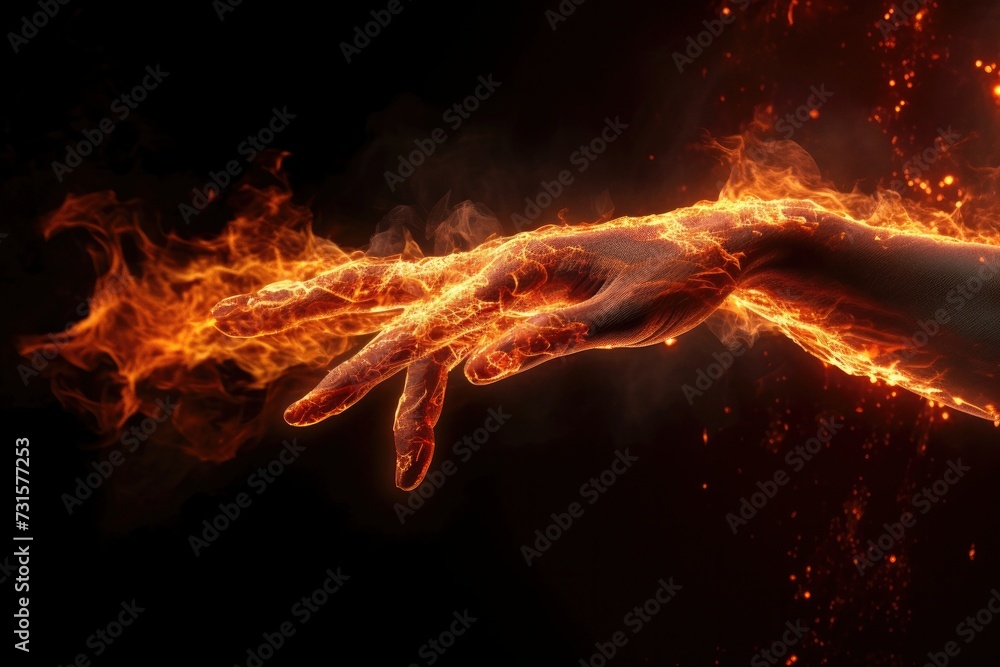 Fire hand burning on dark background Fire hand burning on dark background