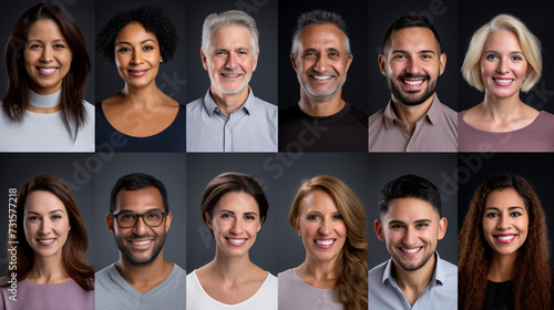 Portraits of happy multiethnic men and women smiling at camera © Argun Stock Photos