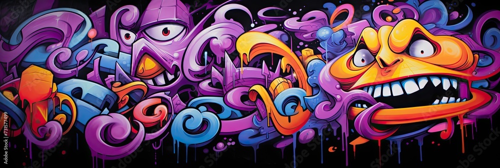 The wall comes to life with a dynamic graffiti cartoon design, created with bold spray paint and playful artistic flair. The wall comes to life with a dynamic graffiti cartoon design, created with bold spray paint and playful artistic flair.