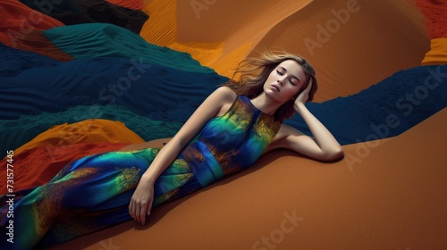 Girl in the desert colorful fashion portrait