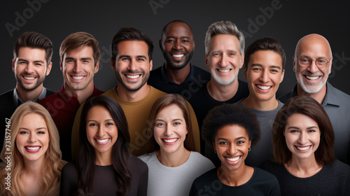 Group of smiling people on black background. Multiethnic group of people.