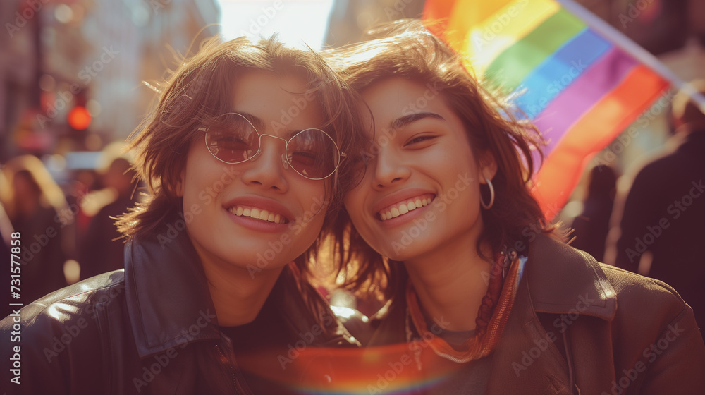 Street Radiance Happy Lesbian Pair Celebrating Love under the Sun