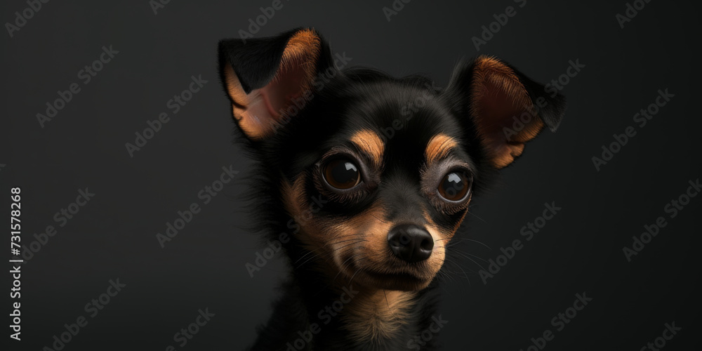 a small black and tan dog looks at the camera, generative AI