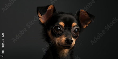 a small black and tan dog looks at the camera, generative AI
